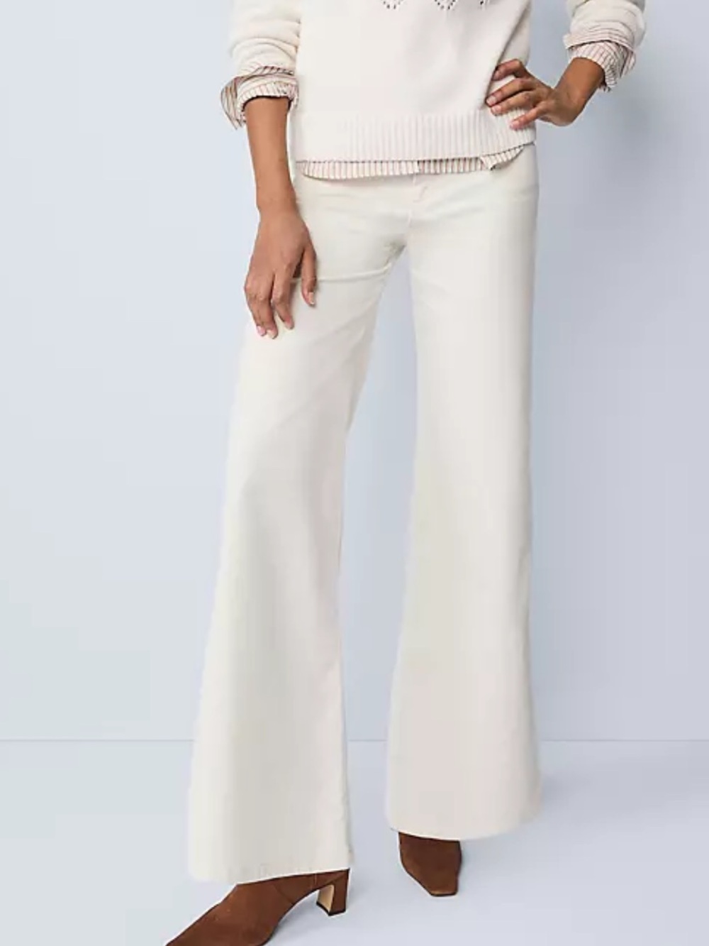 Ann Taylor Weekend Wide Leg Corduroy Pants Winter White Cords Women's 4